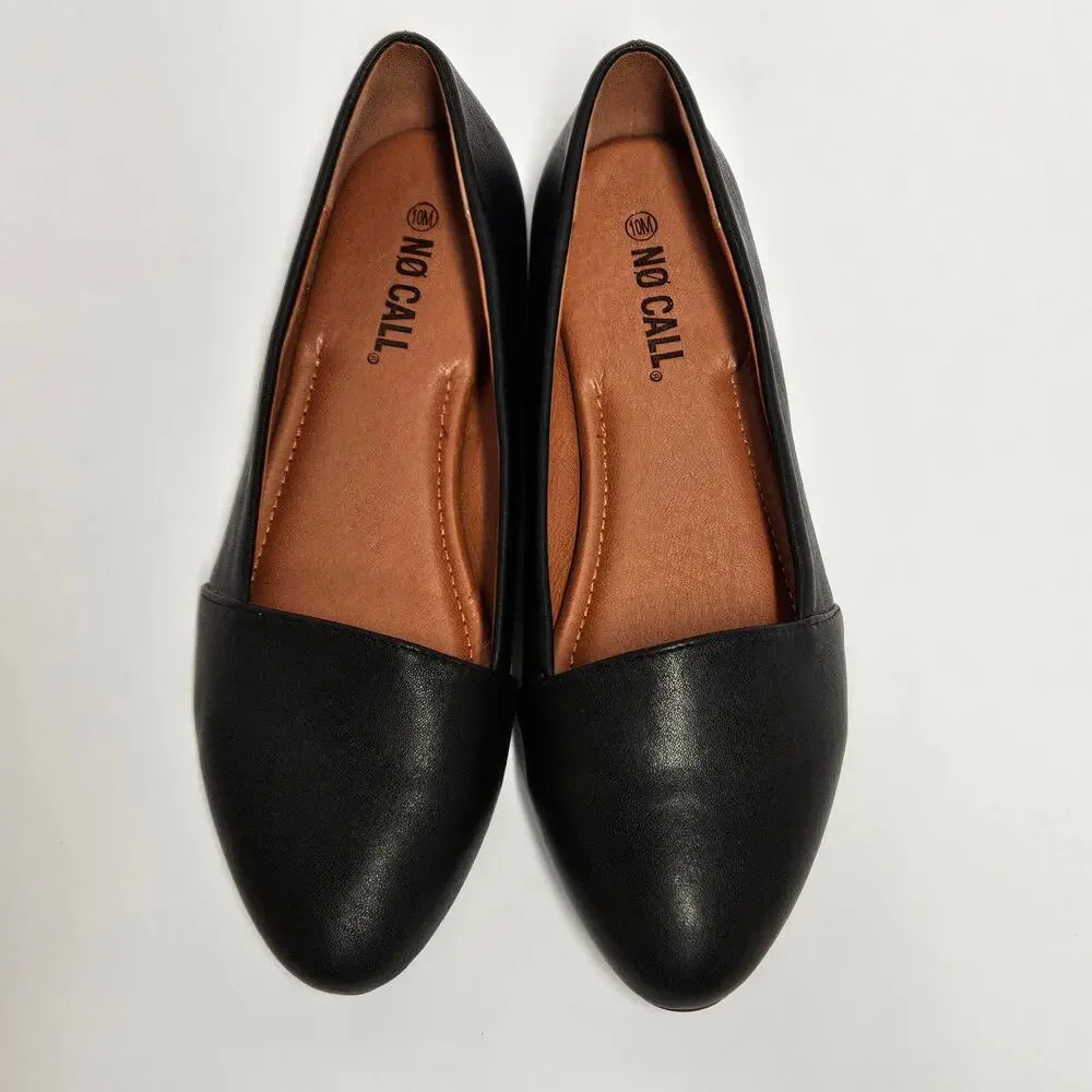 Black Faux Leather No Call Sharon Flats Padded‎ Footbed Size 10M
